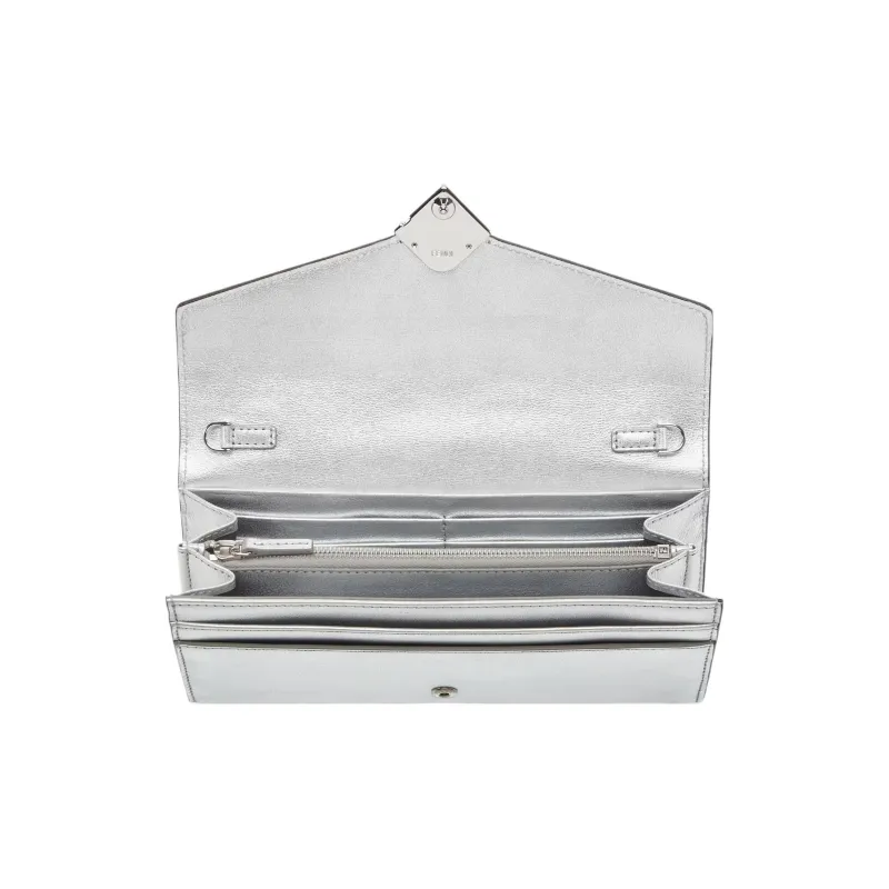 FENDI Baguette Calfskin Shoulder Bag Crossbody Bag Wallet Women's Silver-3