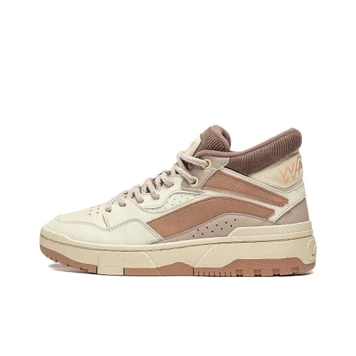 LiNing Wave Slip Resistant Cushioning Mid Top Skateboard Shoes Women's Beige Brown