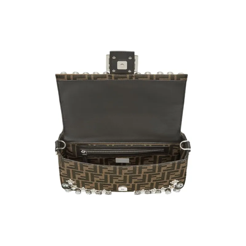 FENDI Baguette Jacquard FF Fabric Shoulder Bag Crossbody Bag Handbag Medium Size Women's Brown-3