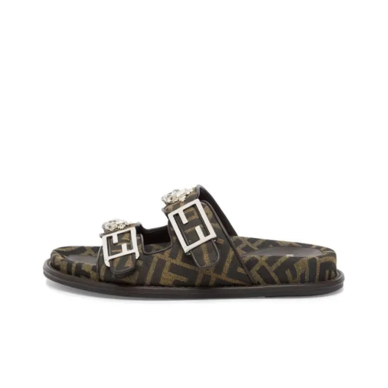 FENDI Ff Jacquard Buckle Detailed Slides Women's-0