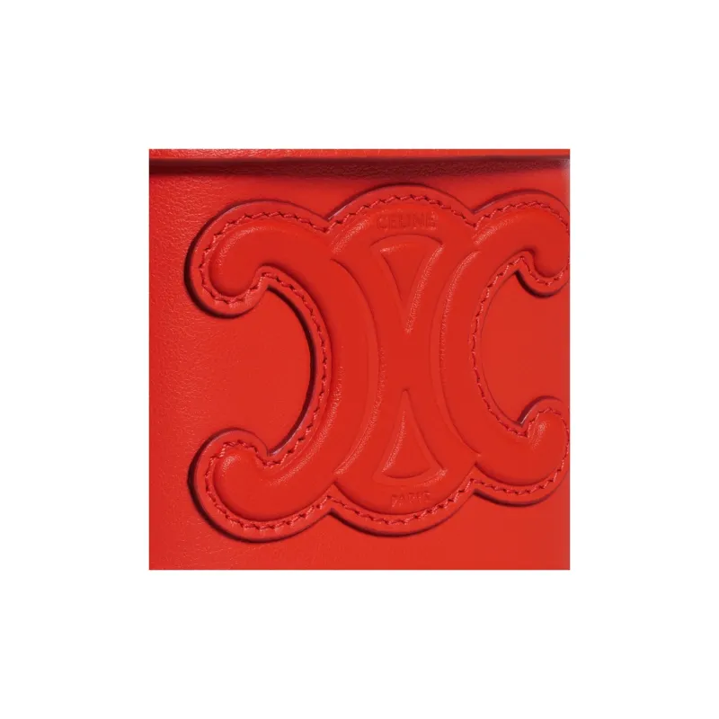 CELINE Triomphe Smooth Cow Leather Box Bag Shoulder Bag Crossbody Bag Handbag Small Size Women's Red-4
