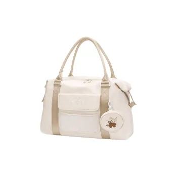 V.NINE Fabric Gym Bag Luggage Bag Portable Travel Bag Large Size Women's Fragrant Tea Beige/Cherry Pink Red