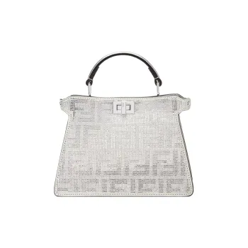 FENDI Peekaboo ISeeU Artificial Crystal Calfskin Shoulder Bag Crossbody Bag Handbag Women's Silver