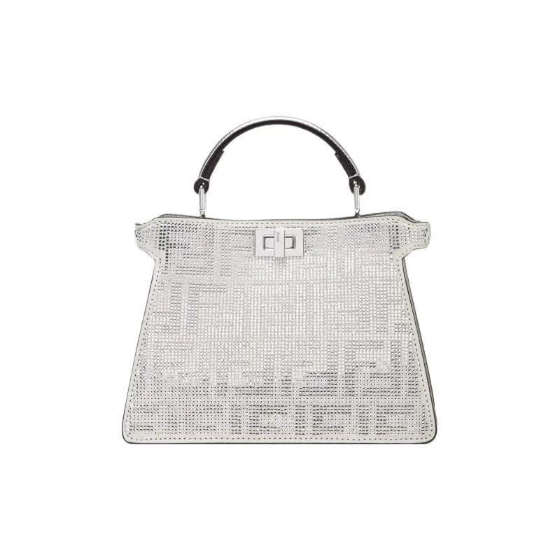 FENDI Peekaboo ISeeU Artificial Crystal Calfskin Shoulder Bag Crossbody Bag Handbag Women's Silver-0