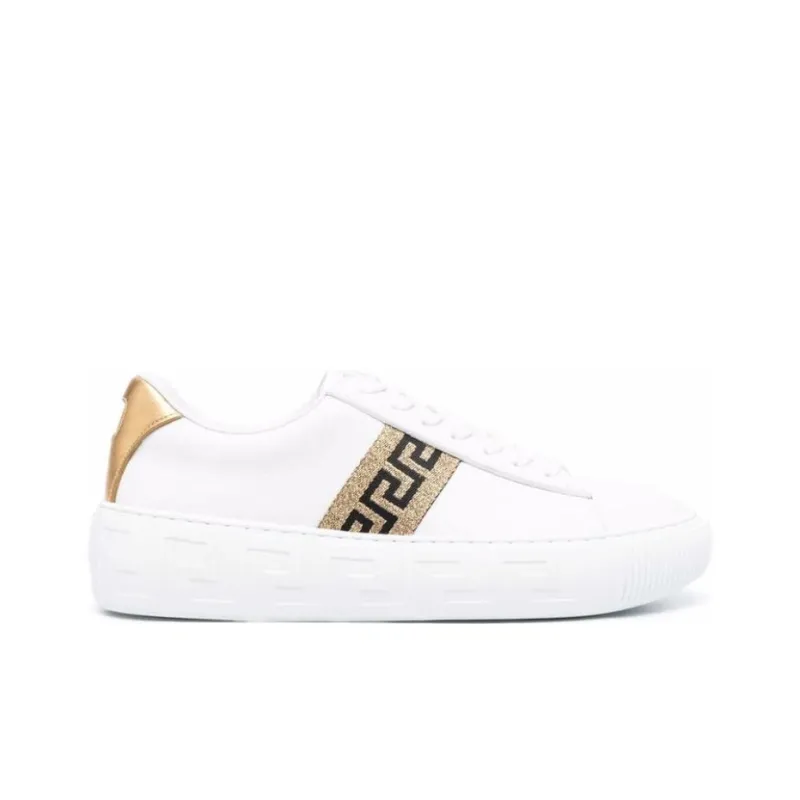 VERSACE Greca Leather Sneaker White Gold Women's-1