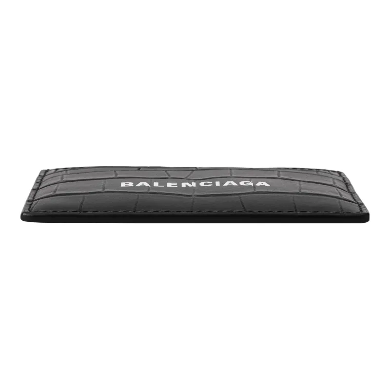 Balenciaga Cash Card Holder Crocodile Embossed Black-3