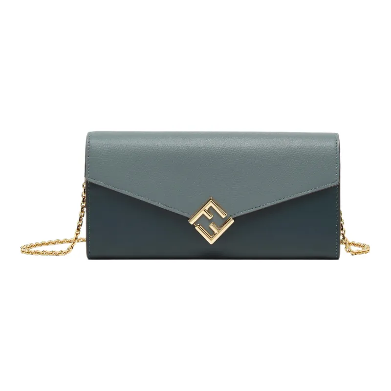 FENDI FF Diamonds Series Calfskin Shoulder Bag Crossbody Bag Wallet Regular Women's Green-0