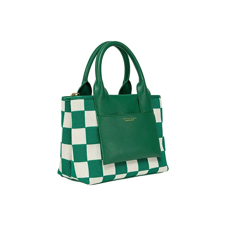 VANESSA HOGAN Fabric Cow Leather Patchwork Tote Bag Shopping Bag Shoulder Bag Crossbody Bag Handbag Women's Green-1