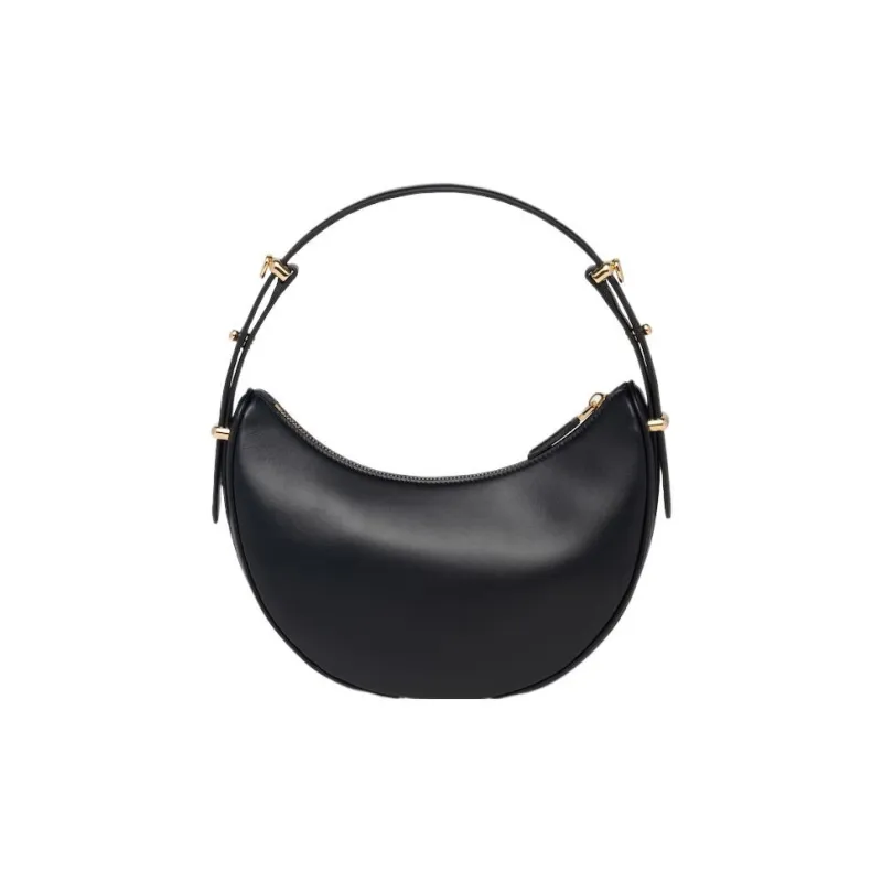 PRADA Arqué Leather Shoulder Bag Black-2