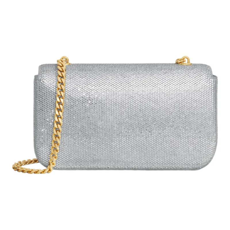 CELINE Diamond Adorned Cow Leather Suede Crossbody Bag, Shoulder Bag Women's Silver-2