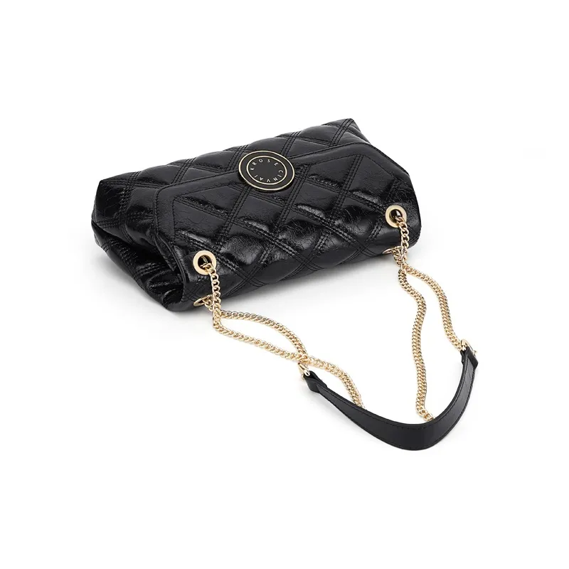 Simvay Clos Cow Leather With Synthetic Leather Shoulder Bag Crossbody Bag Shoulder Bag Small Size Women's Black-4