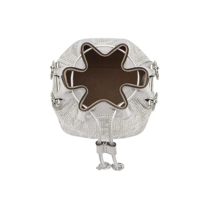 FENDI Mon Tresor Artificial Crystal, Cow Leather Bucket Bag, Shoulder Bag, Crossbody Bag, Handbag Mini Women's Silver-2