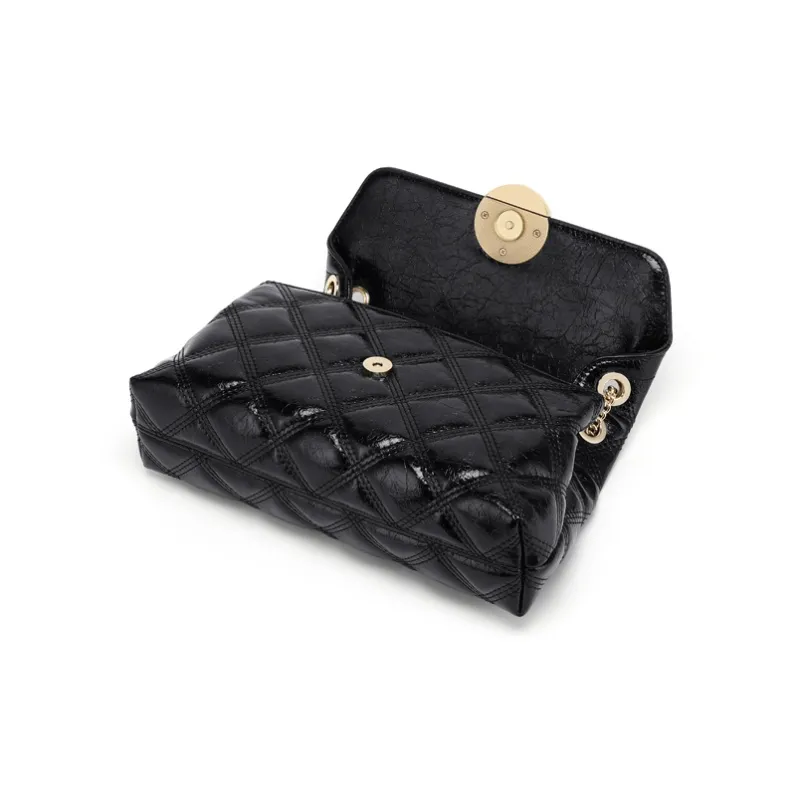 Simvay Clos Cow Leather With Synthetic Leather Shoulder Bag Crossbody Bag Shoulder Bag Small Size Women's Black-5