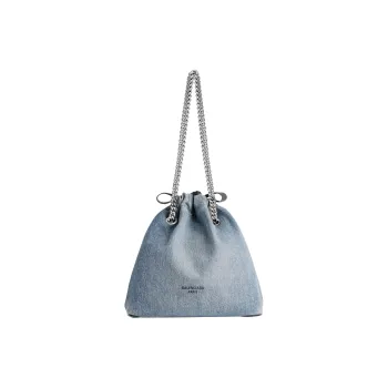 Balenciaga CRUSH Cotton Trash Bag, Tote Bag, Shopping Bag, Handbag Trumpets Women's Blue Denim
