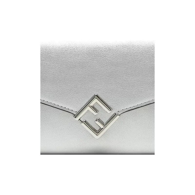 FENDI Baguette Calfskin Shoulder Bag Crossbody Bag Wallet Women's Silver-4