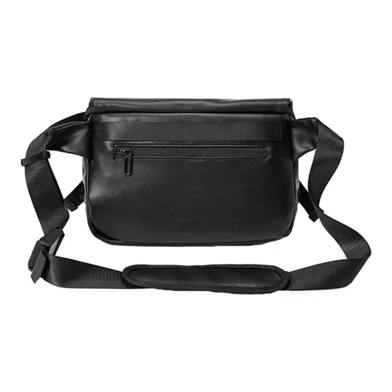 ROSEROOEN PU Messenger Bag Shoulder Bag Crossbody Bag Regular Unisex Pure Black-3