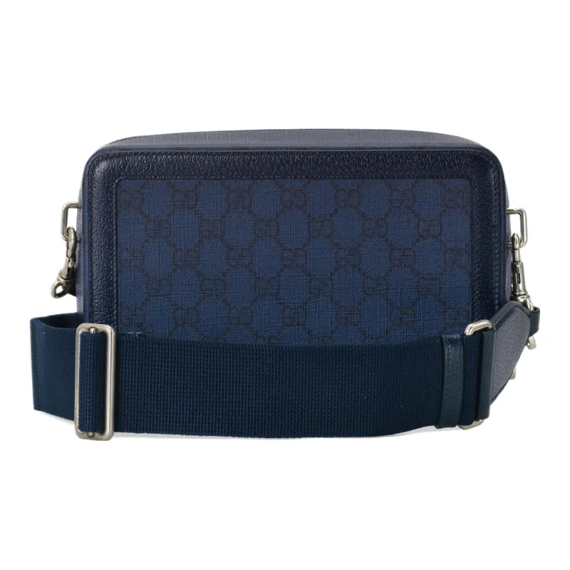 GUCCI Ophidia Canvas With Leather Binding Crossbody Canvas Bag, Shoulder Bag Men's Blue & Black-6