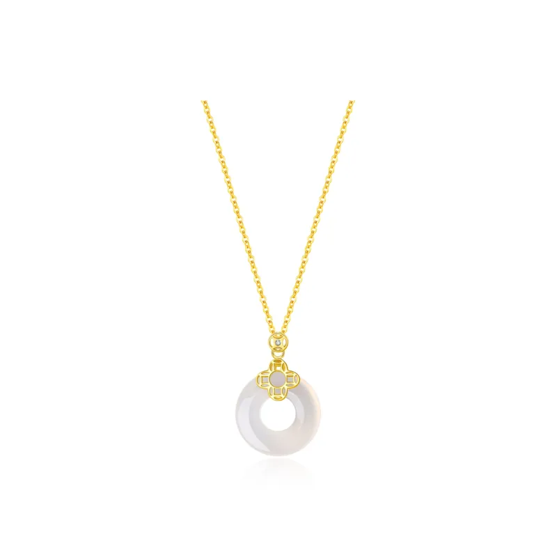 HOLLY RYAN Chalcedony Four Leaf Clover Peace Buckle Jade Necklace Women's-1