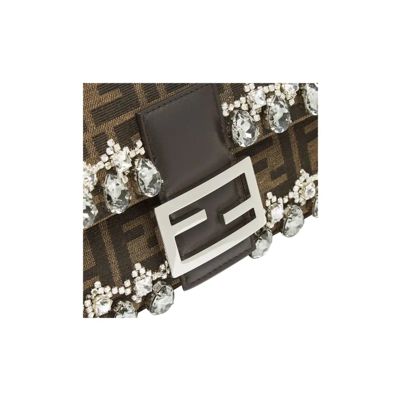 FENDI Baguette Jacquard FF Fabric Shoulder Bag Crossbody Bag Handbag Medium Size Women's Brown-4