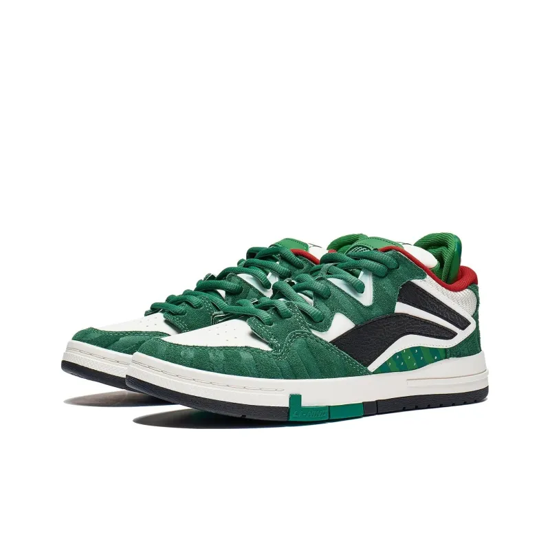 LiNing Wave Pro Anti Slip Wear Resistant Low Top Skateboard Shoes Women's Green Black Red-2
