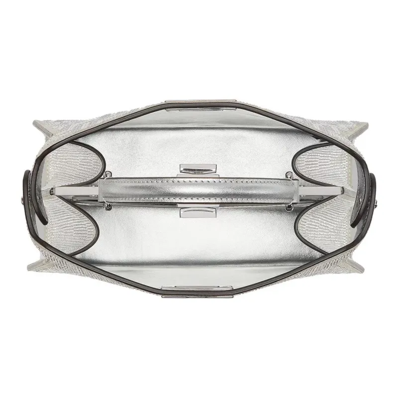FENDI Peekaboo ISeeU Artificial Crystal Calfskin Shoulder Bag Crossbody Bag Handbag Small Size Women's Silver-3