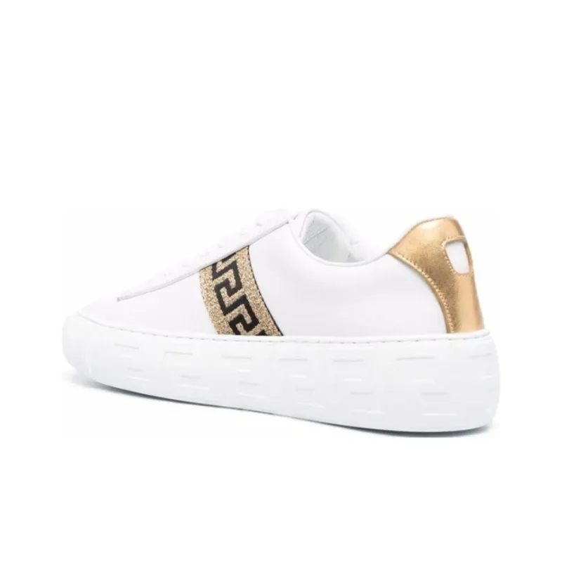 VERSACE Greca Leather Sneaker White Gold Women's-3