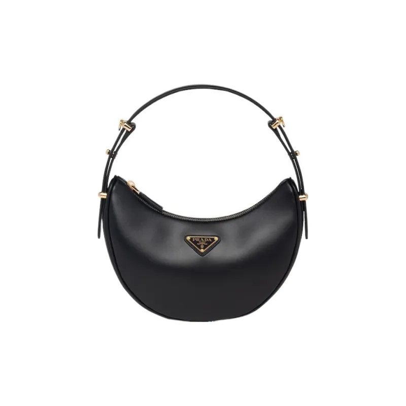 PRADA Arqué Leather Shoulder Bag Black-0