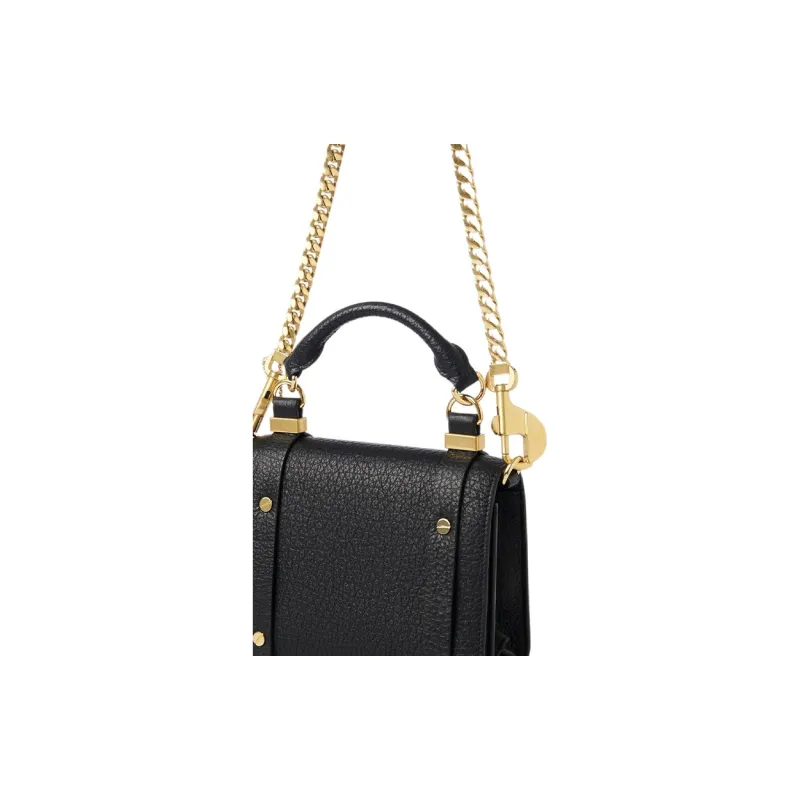 Chloe Grained Calfskin Flap Bag Shoulder Bag Crossbody Bag Handbag Small Size Women's Black-3