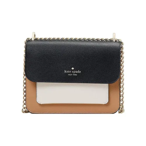Kate Spade Grained Leather Shoulder Bag Crossbody Bag Women's Black & Brown With White