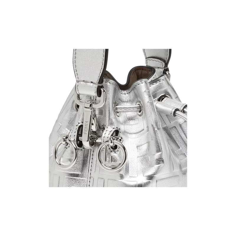 FENDI Mon Tresor Calfskin Bucket Bag, Shoulder Bag, Crossbody Bag, Handbag Small Size Women's Silver-4