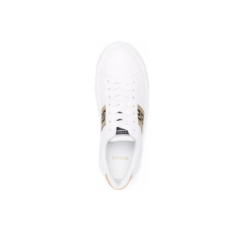 VERSACE Greca Leather Sneaker White Gold Women's-4