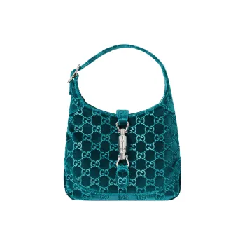 GUCCI Jackie 1961 Velvet Handbag Shoulder Bag Women's Dark Blue