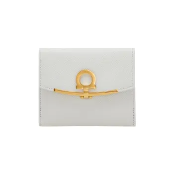 FERRAGAMO GANCINI Calfskin Wallet Women's Optical White