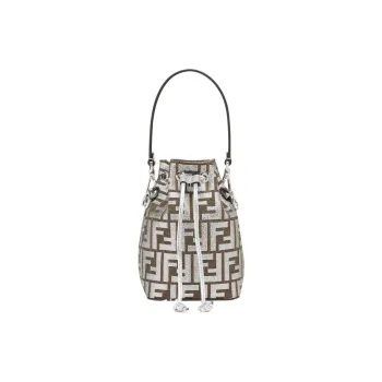 FENDI Mon Tresor Viscose Blended Mulberry Silk Bucket Bags Shoulder Bag Crossbody Bag Handbag Small Size Women's Silver