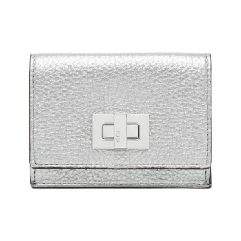FENDI Peekaboo Calfskin Wallet Extra Mini Women's Silver