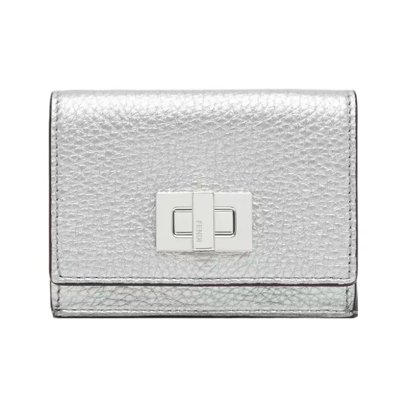 FENDI Peekaboo Calfskin Wallet Extra Mini Women's Silver-0