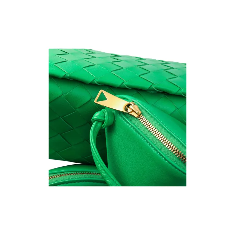 Bottega Veneta Intrecciato Leather One Shoulder Crossbody Clutch Women's Green-4