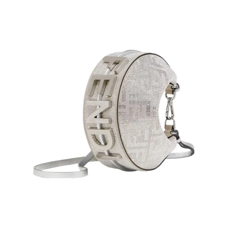 FENDI Fendigraphy Calfskin Crescent Bag Wrist Bag Mini Women's Silver-1