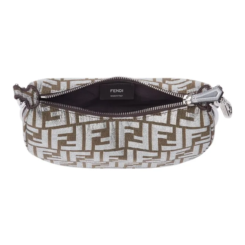 FENDI Fendigraphy FF Jacquard Fabric Crescent Bag Wrist Bag Mini Women's Silver-2