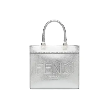 FENDI Sunshine Calfskin Tote Bag Shopping Bag Shoulder Bag Crossbody Bag Handbag Small Size Women's Silver