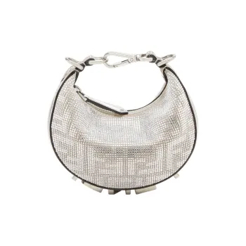 FENDI Fendigraphy Calfskin Wrist Bag Extra Mini Women's Silver