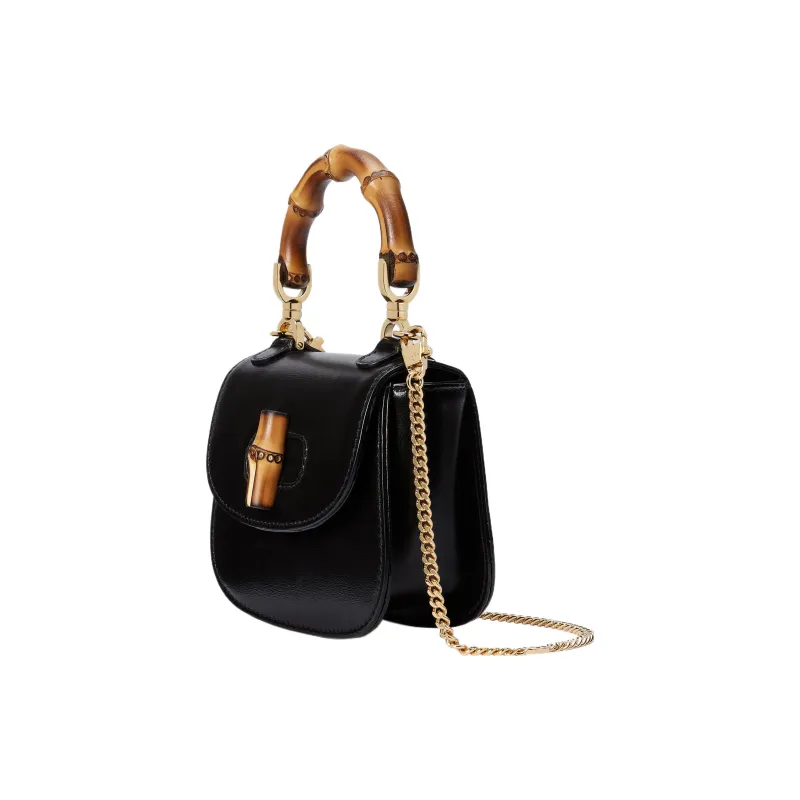 GUCCI Bamboo 1947 Leather Handbag, Shoulder Bag, Crossbody Bag Extra Mini Women's Black-1