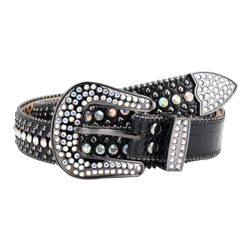 NINE NAIL 9 Section Spike Vintage Trendy Y2K Pin Buckle Stud Rhinestone Embellished Belt Belt Unisex Width  3.8cm-25