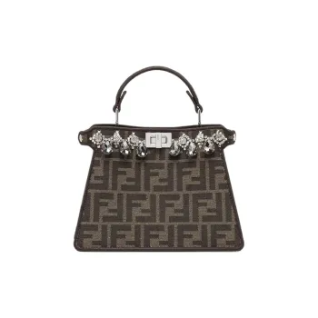 FENDI Peekaboo ISeeU Jacquard FF Fabric Shoulder Bag Crossbody Bag Handbag Women's Brown