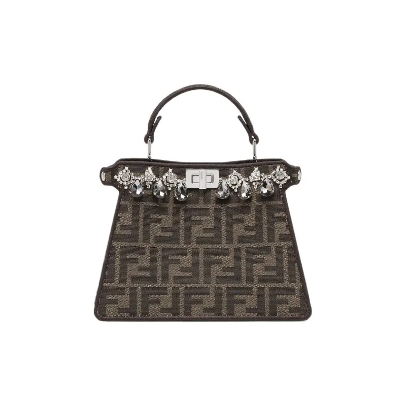 FENDI Peekaboo ISeeU Jacquard FF Fabric Shoulder Bag Crossbody Bag Handbag Women's Brown-0