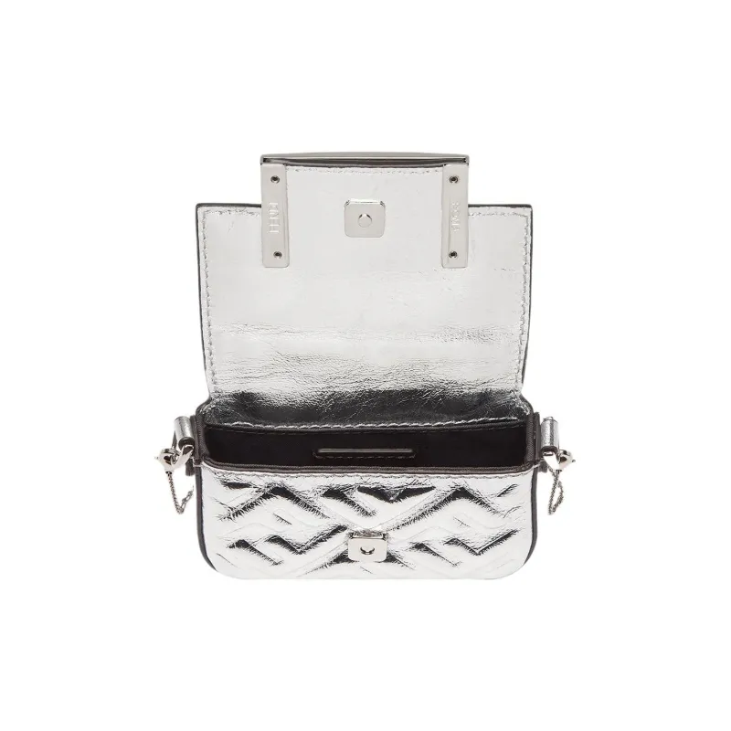 FENDI Baguette Lambskin Bag Accessories Extra Mini Women's Silver-3