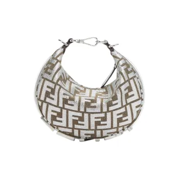 FENDI Fendigraphy FF Jacquard Fabric Crescent Bag Wrist Bag Mini Women's Silver