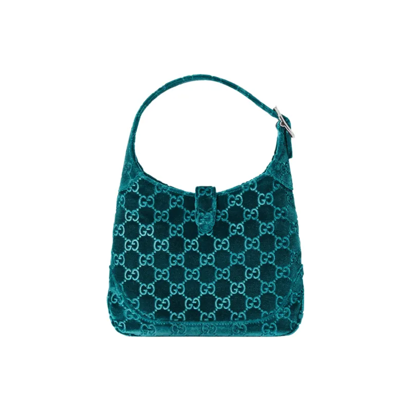 GUCCI Jackie 1961 Velvet Handbag Shoulder Bag Women's Dark Blue-4