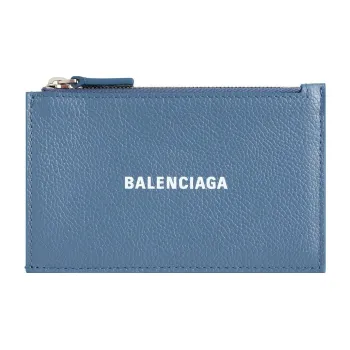Balenciaga Cash Grain Cow Leather Card Holder Large Size Women's Blue