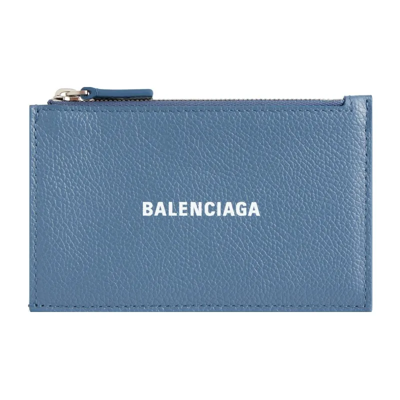 Balenciaga Cash Grain Cow Leather Card Holder Large Size Women's Blue-0